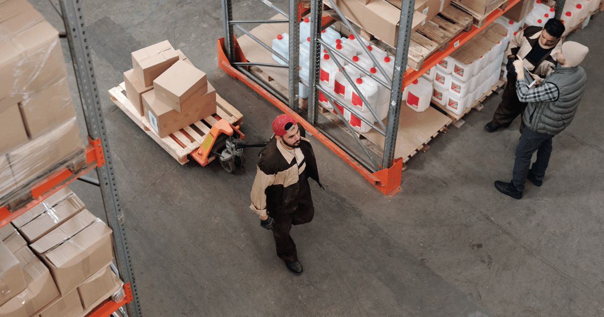 Editorial photo of marketplace inventory moving through a fulfillment floor.