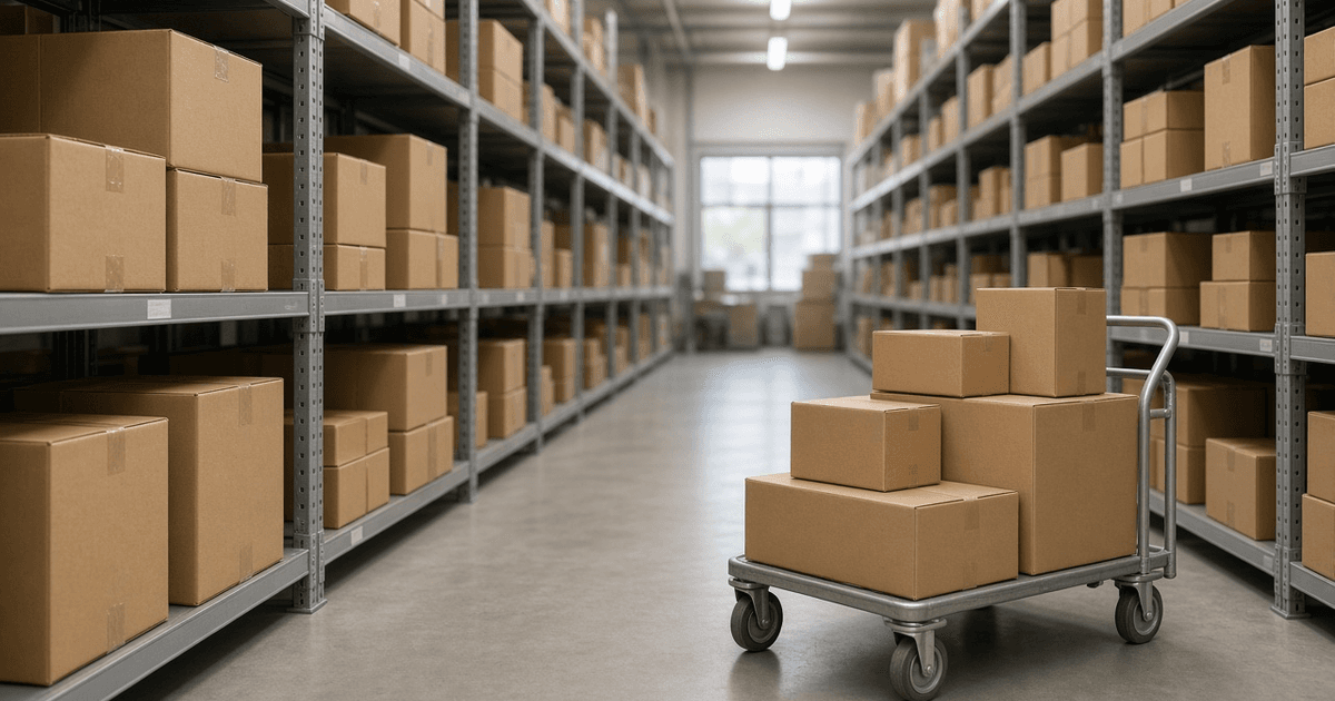 Walmart store backroom shelves with Marketplace inventory staged for delivery